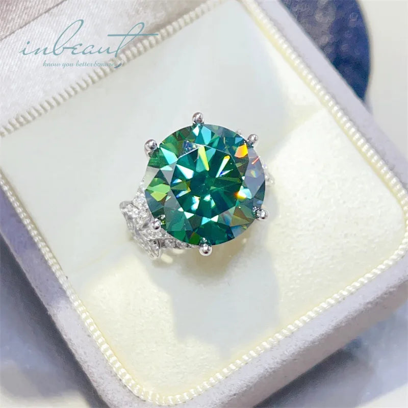 New Arrivals 925 Silver Original 10 Carat Brilliant Cut Pass Diamond Test Green Moissanite Engagement Ring Women Fine Jewelry
