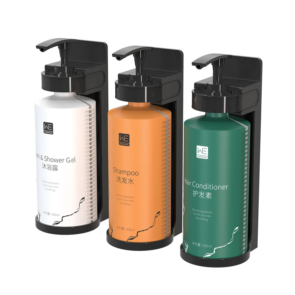 Practical Bathroom Plastic Shampoo Shower Gel Bottle Liquid Soap Dispenser and Plastic Wall Mounted Bracket