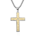 Alin Wholesale Stainless Steel Hammered Zircon Cross Pendant Box Chain Necklace Jewelry for Men