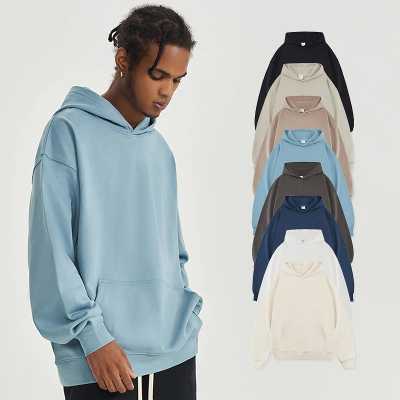 Plus Size Men's Hoodies With Custom Logo 450gsm Heavyweight French Terry Autumn Basic Street Wear Cotton Hoodie
