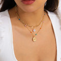 Bohemian Style Colorful Copper Bead Chain Collars Retro Imitation Pearl Figure Necklace Female Women Necklace