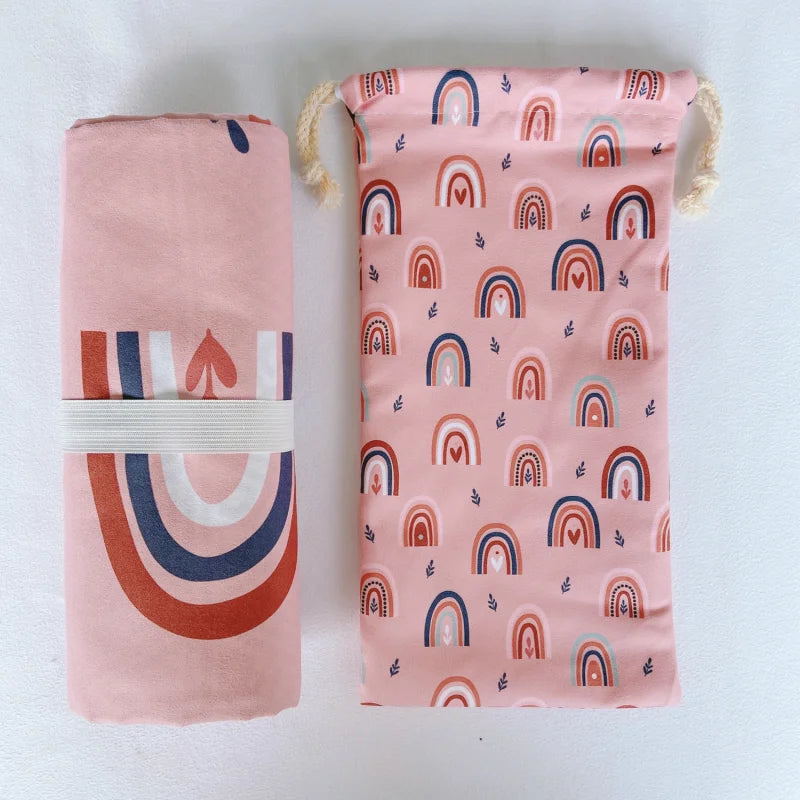 Hot Sell Rainbow Print Microfiber Two Side Printed Extra Large Sand Proof Beach Towel with Matching Bag and Zipper Bag