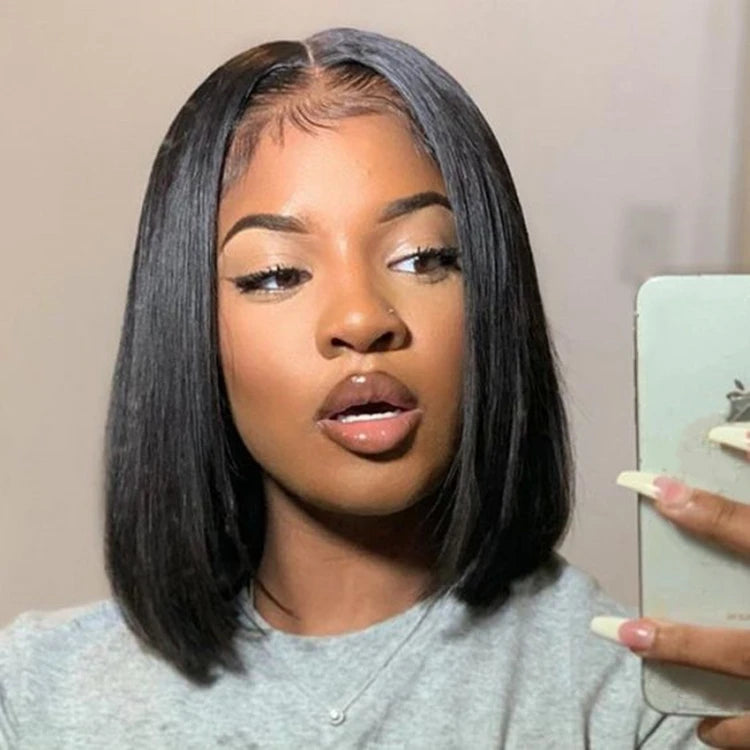 Transparent Lace Front Human Hair Wig Bleach Knots Short Curly Bob Style Natural Hair Wig Black Women Frontal Hair Extension
