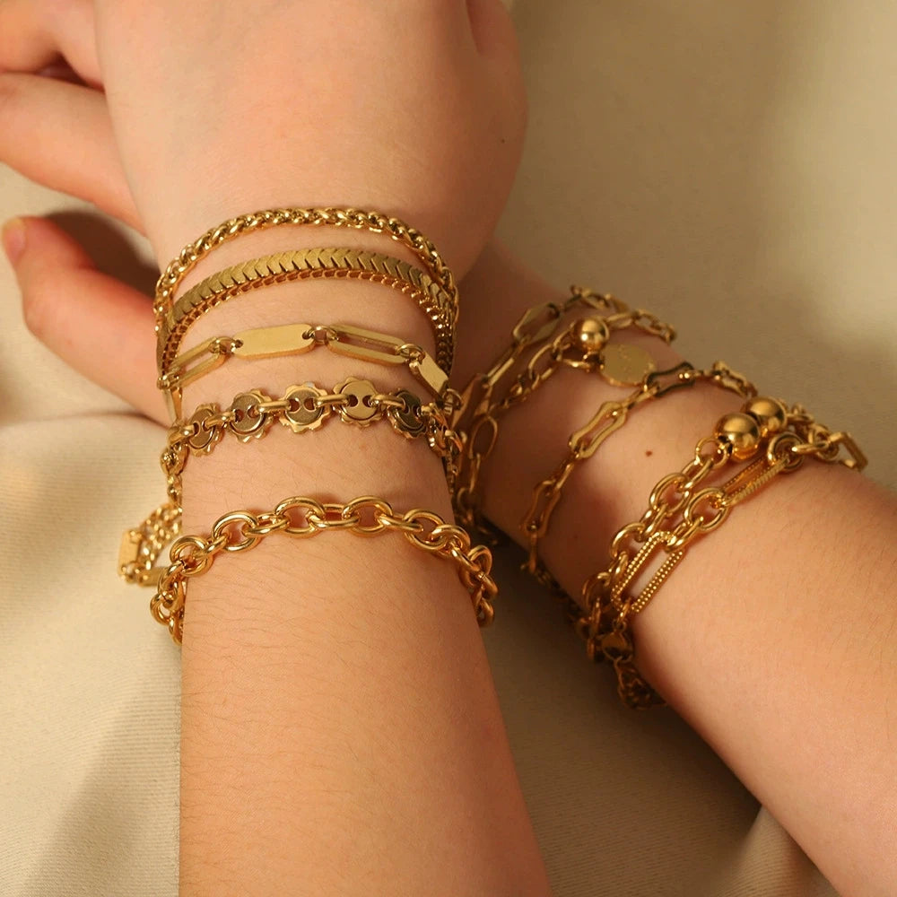 INS New Multi-style Thick Chain Personality Hip-hop Punk Style Stainless Steel Bracelet Gold-plated Hand-woven Chain