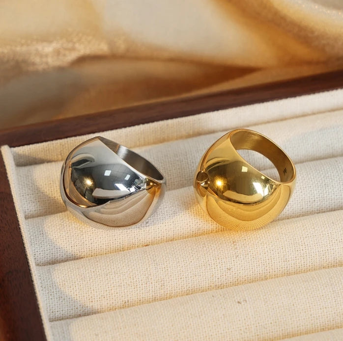 2023 Fashion 18K Gold Silver Thick Rings Jewelry 316L Stainless Steel Non Tarnish Statement Chunky Chic Bold Dome Ring Women
