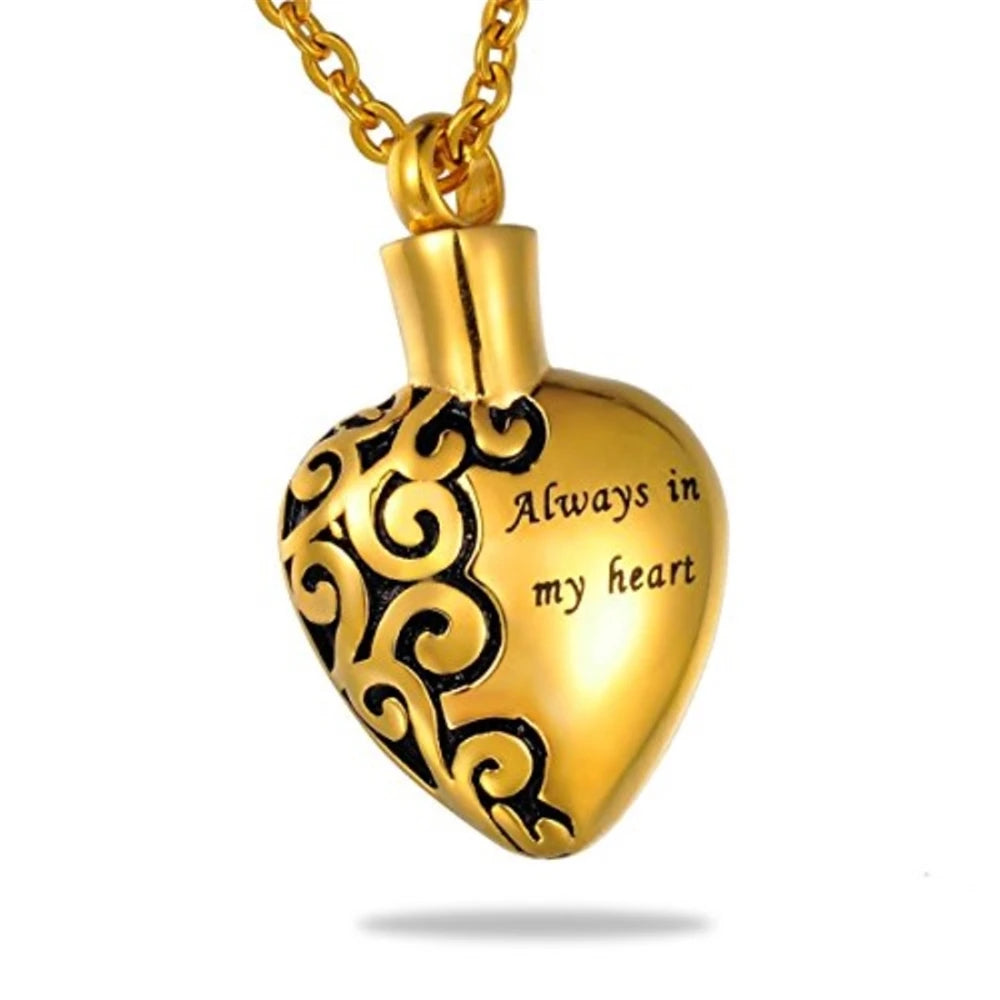 Flower Heart Cremation Jewelry Stainless Steel Ash Urn Pendant Heart Necklace Keepsake Memento Holder always in My Heart Locket