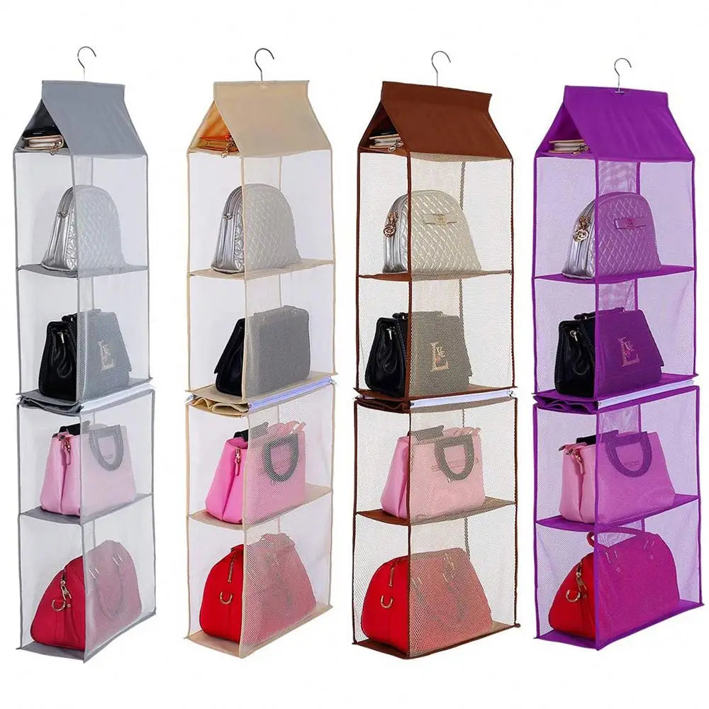 New Design Home Storage 4 Shelf Hanging Mesh Bag Closet Organizer Dust Cover Bag Organizer