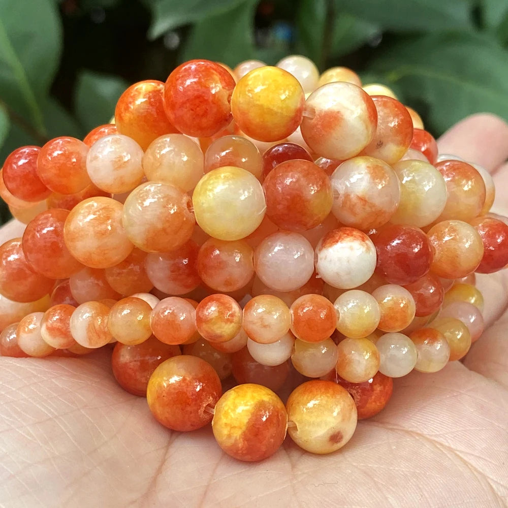 AsVrai U  Natural Orange Persian Jade Stone Beads Round Loose Spacer Beads for Jewelry Making DIY Charm Bracelet Necklace