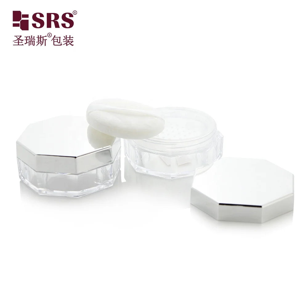 Octagon 20g Cosmetic Powder Compact Plastic Loose Powder Jar With Puff and Sifter