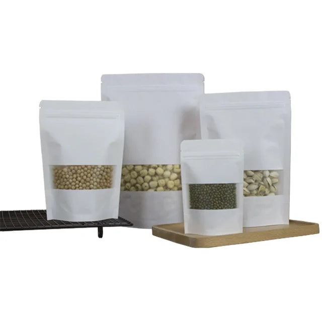 Wholesale Recycled Kraft Paper Stand-Up Pouch for Food Packaging for Tea Sugar Jelly Pet Food and Chewing Gum with Zipper