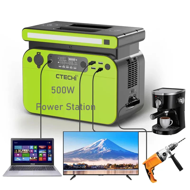 500W Portable Power Station Phone Wireless Charger Solar Power Generator Lithium Home Outdoor Energy Backup Power Supply