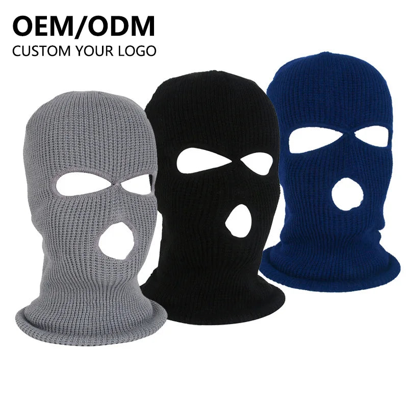 Wholesale Custom Designer Printed Black Neon Balaclava Knitted Winter Ski Mask Three Holes Stylish Character Cover Face Party