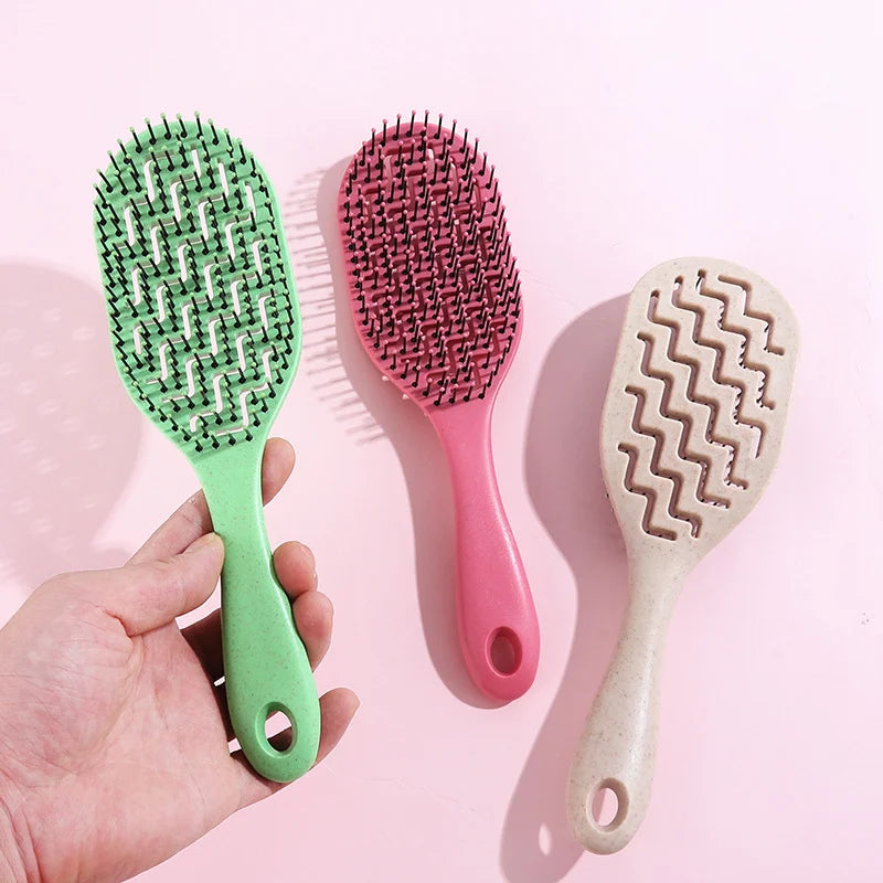 New Arrival Biodegradable Materials Wheat Straw Hair Comb Wet Dry Scalp Massager Hair Brush Detangler Brush Wollow Comb