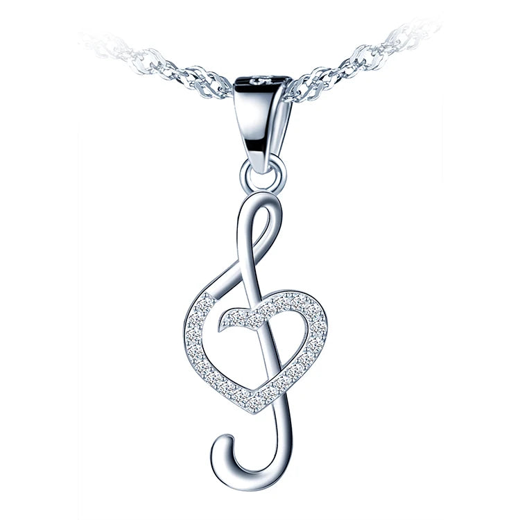 Hollow Note AAA Zircon Necklace 925 Sterling Silver Rhodium Plated Trendy Engagement Wedding Gift Jewelry for Musician