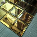 Golden Square Peel and Stick Mirror Glass Tiles Mosaic Classical Style Glass Mosaic 300x300mm for Special Bevel Backsplash Wall