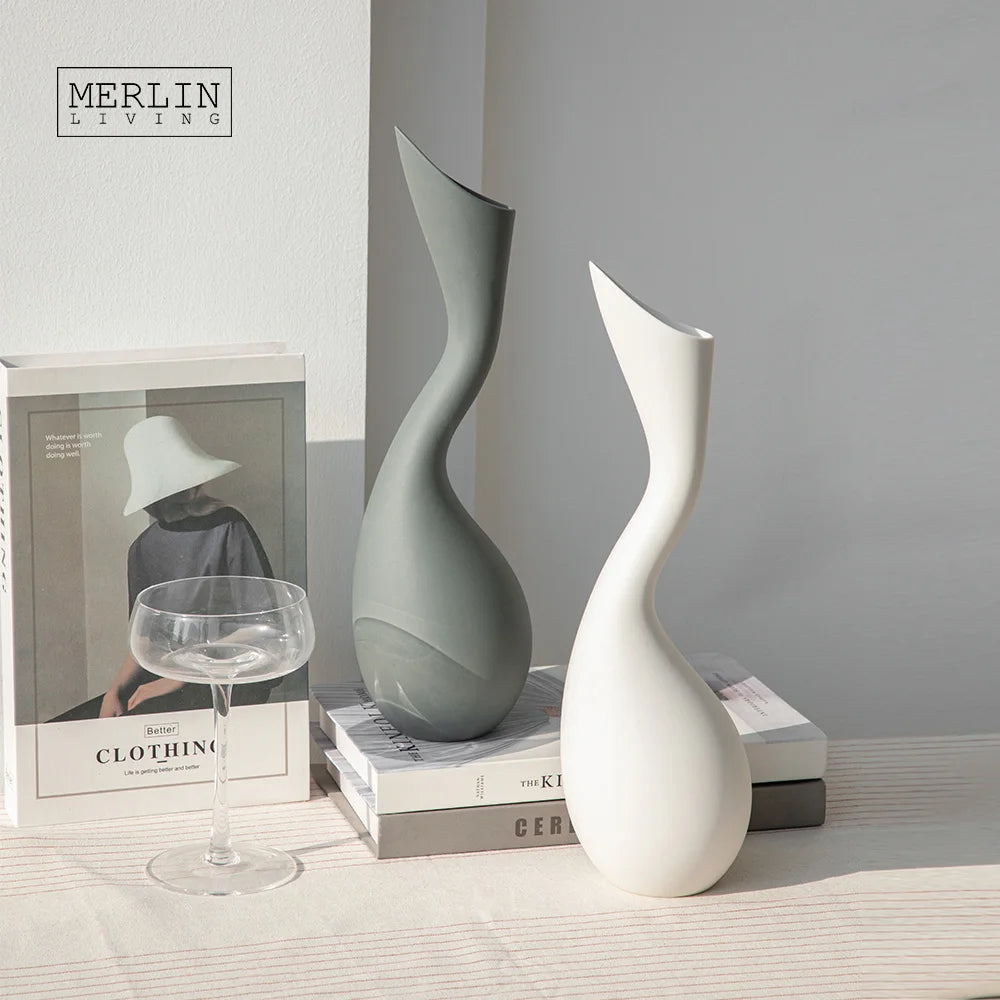Merlin Living Color Porcelain Vase Decoration Modern Home Decoration Abstract Swan Sculpture for Ceramic Flower Vase