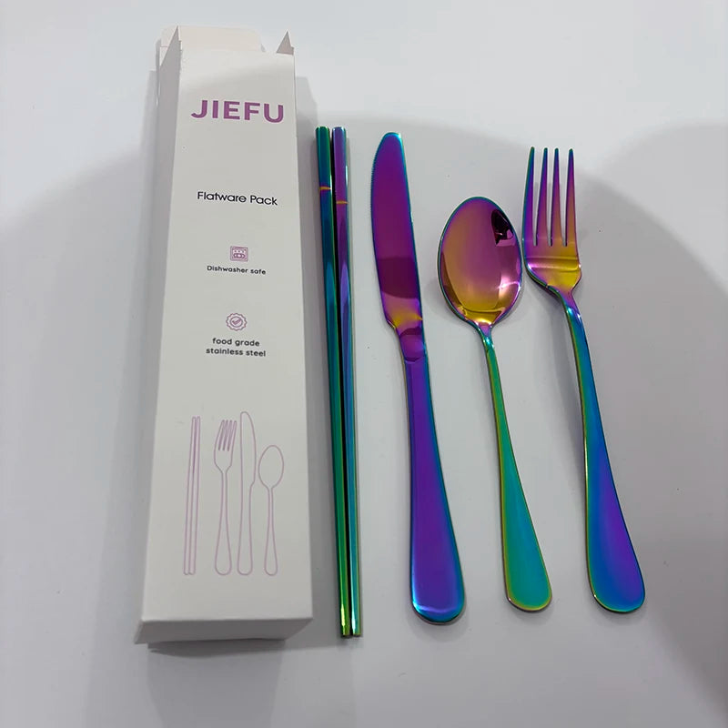 JIEFU Reusable Stainless Steel Tableware Sets Wedding Gift Cutlery Set Flatware Dinnerware