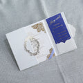 Unique Gatefold Hardcover Invitations Pocket Style Gold Foil Orchid Acrylic Wedding Card with Boxes Envelope