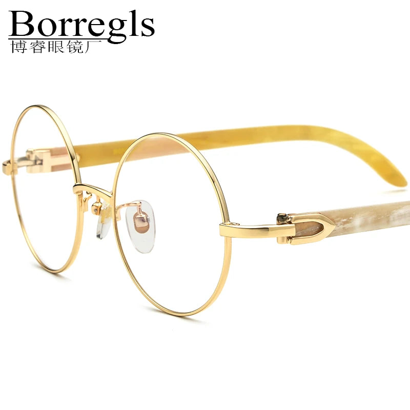 Borregls Buffalo Horn Glasses Men Brand Designer High-Quality Round Buffs Eyeglasses Frames Women Luxury Optical Eyewear 10063