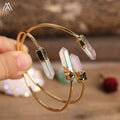 Unique Bangle White AB Quartz Gold Jewelry Double Stick Points Healing Crystals Open Cuff Bracelets Adjustable Bangles
