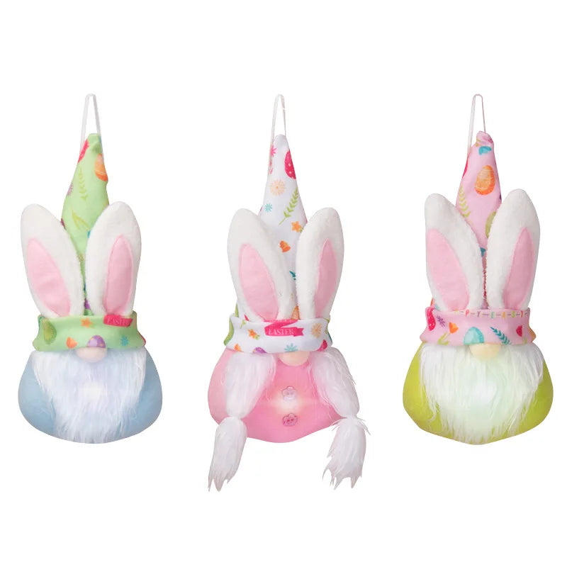 Easter Hanging Bunny Ornaments Set Suppliers Colorful Plush Bunny Gnomes for Tree Ornament