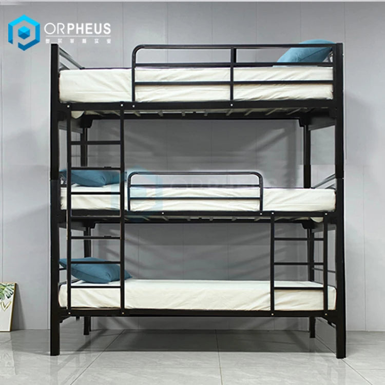Children Dormitory Iron Detachable Beds Double Over Twin Steel 3 Tiers Metal Kids Triple Bunk Bed Frame