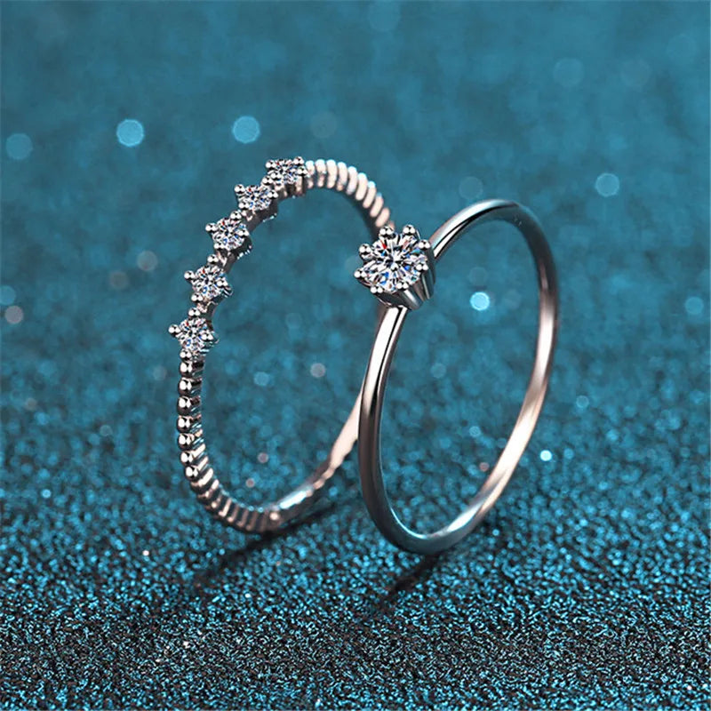 Silver 925 Original 0.1 Carat Brilliant Cut Diamond Test Past Micro D Color Moissanite Party Ring Set Gemstone Wedding Jewelry