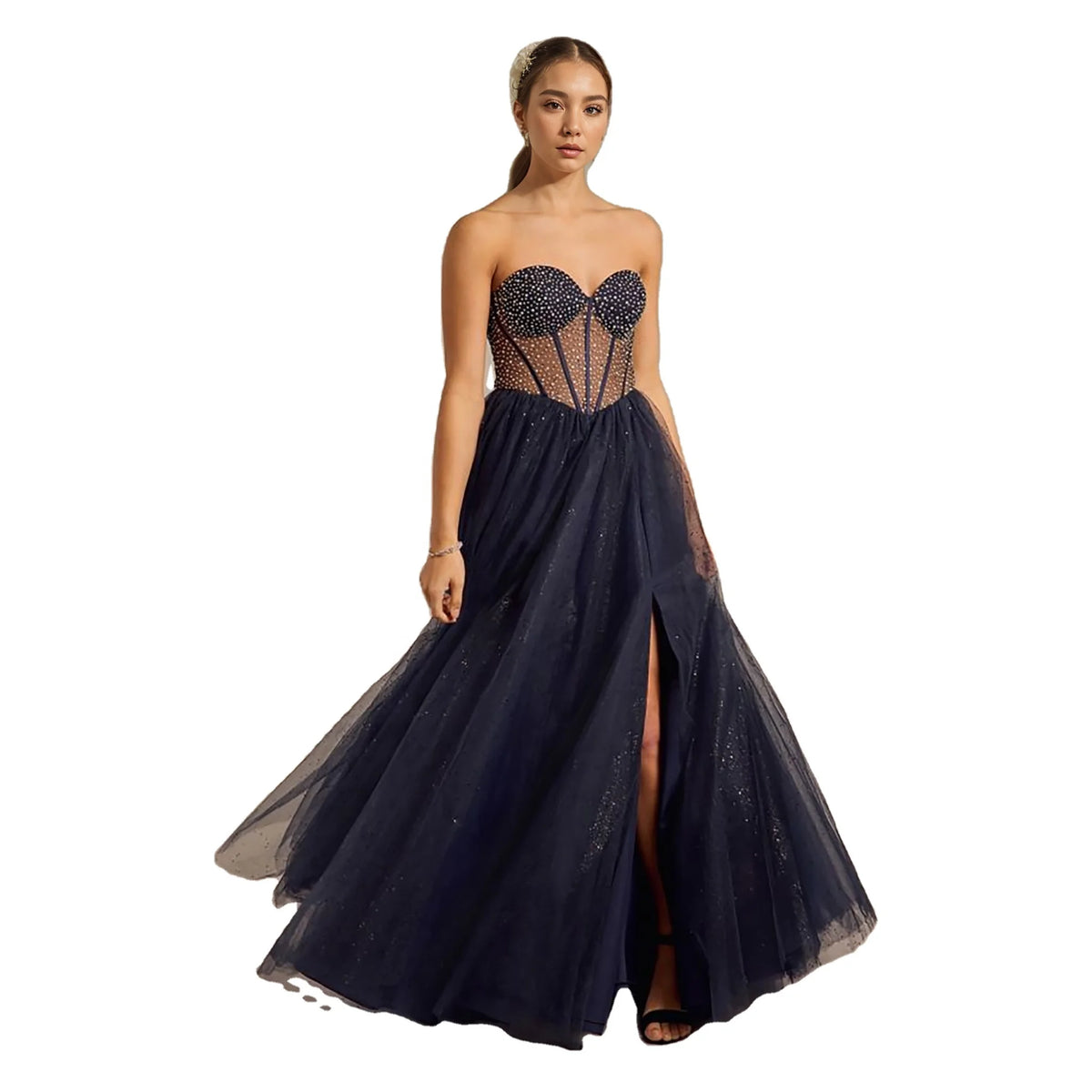 Classic Maternity Satin Ball Gown Tulle Illusion Bodice Corset Back Design Crystal Decoration Lace-up Floor-Length Dress MegaBDM