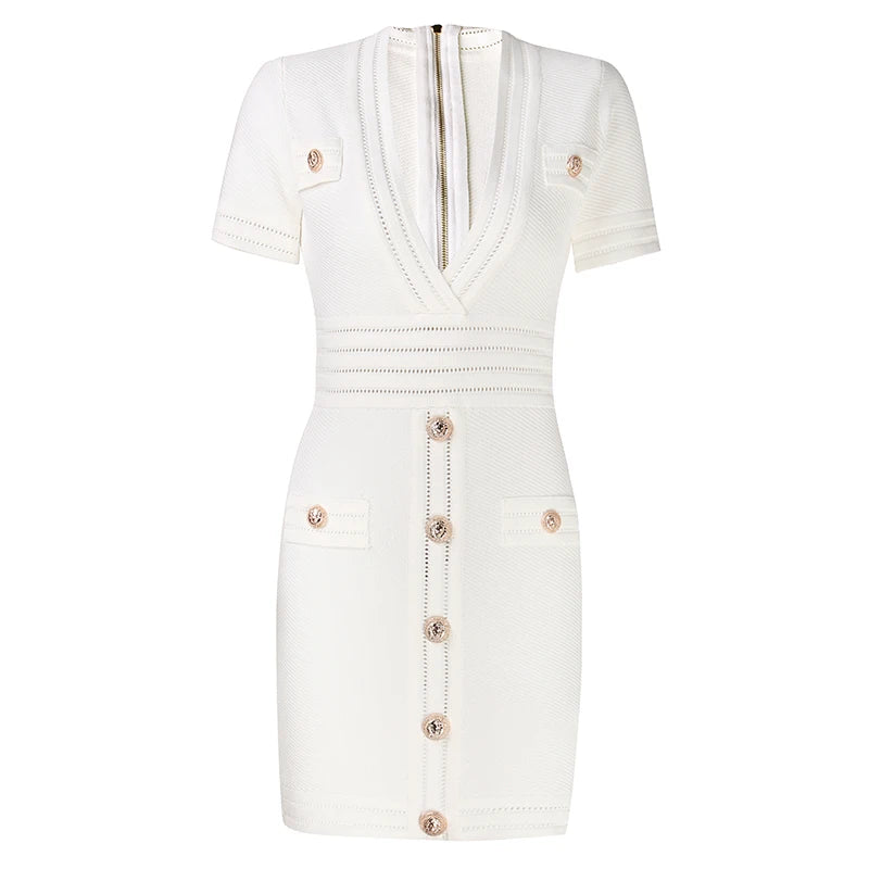 10 Colors in Stock Hot Selling Factory Price Quality Short Sleeve V-neck Slim Knitting Casual Sheath Mini Dress Women