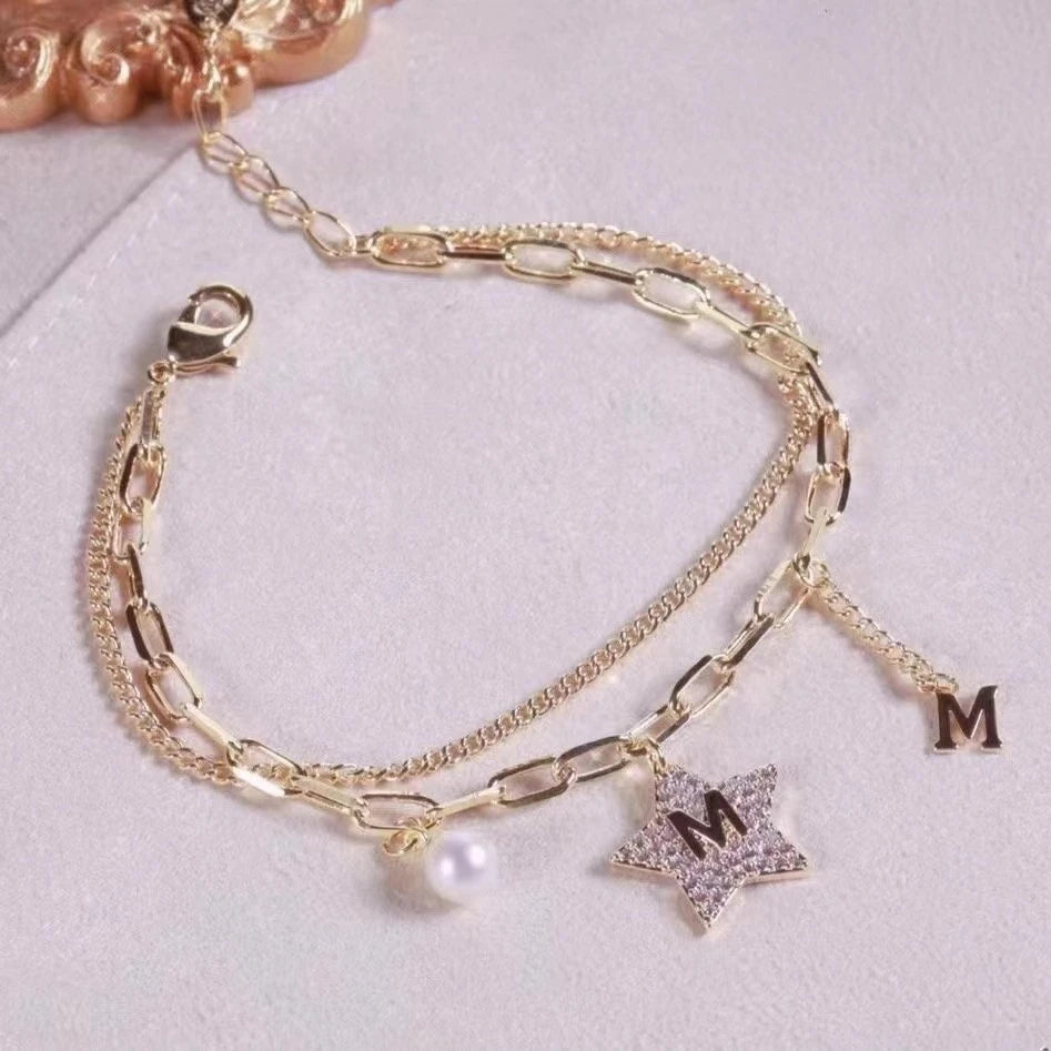 B454 7-8mm 925 Sterling Silver Gold Plated Wholesale Freshwater Pearl Charm Bracelet  Bangle Fancy Jewelry for Women