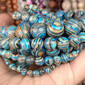 AsVrai U Natural Stone Beads  Blue Stipe Malachite Round Loose Beads for Jewelry Making DIY Bracelet Necklace