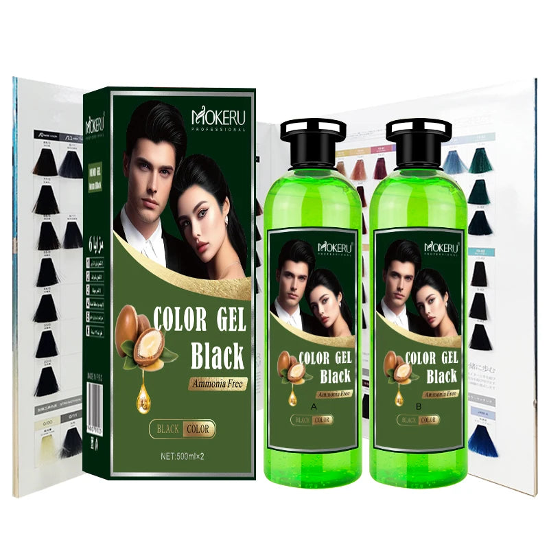 Mokeru Wholesale 500ml*2 Black Hair Color Gel 2024 Newest Professional Hair Dye Permanent Ammonia Free