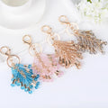 Delicate Gold Metal Crystal Beads Pendant Key Rings Colorful Crystal Tassel Beaded Keychain for Women