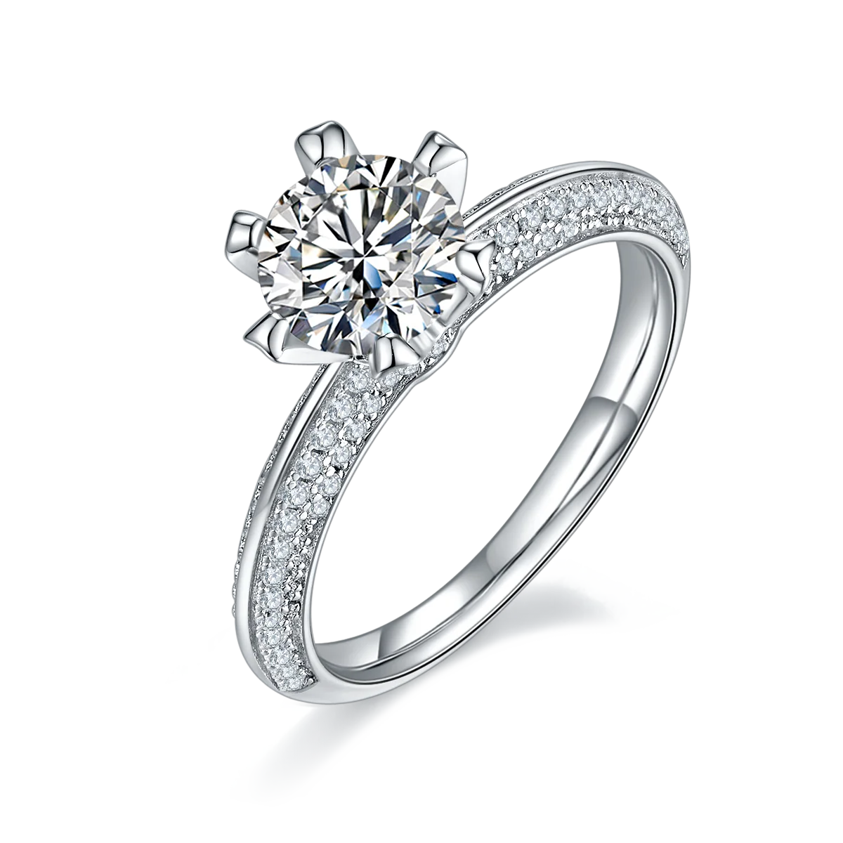Wish Jewelry New Design Jewelry Round Moissanite 1ct D VVS Diamond Engagement 925 Sterling Silver Rings for Women