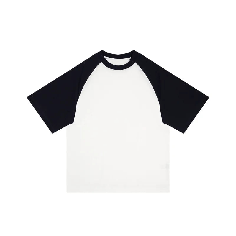 Men's Academic Style Short Sleeve T-Shirt 300g High Weight Double Yarn Cotton Color Matching Summer Shoulder Jacket