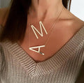 Gold Plated Stainless Steel Link Chain Letter Script Name Necklace Monogram Pendant Alphabet A-Z 26 Capital Initial Letters