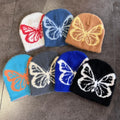 Custom Winter Warm Chunky Y2K Acrylic Jacquard Butterfly Cuffless Faux Fur Beanie Knitted Hat