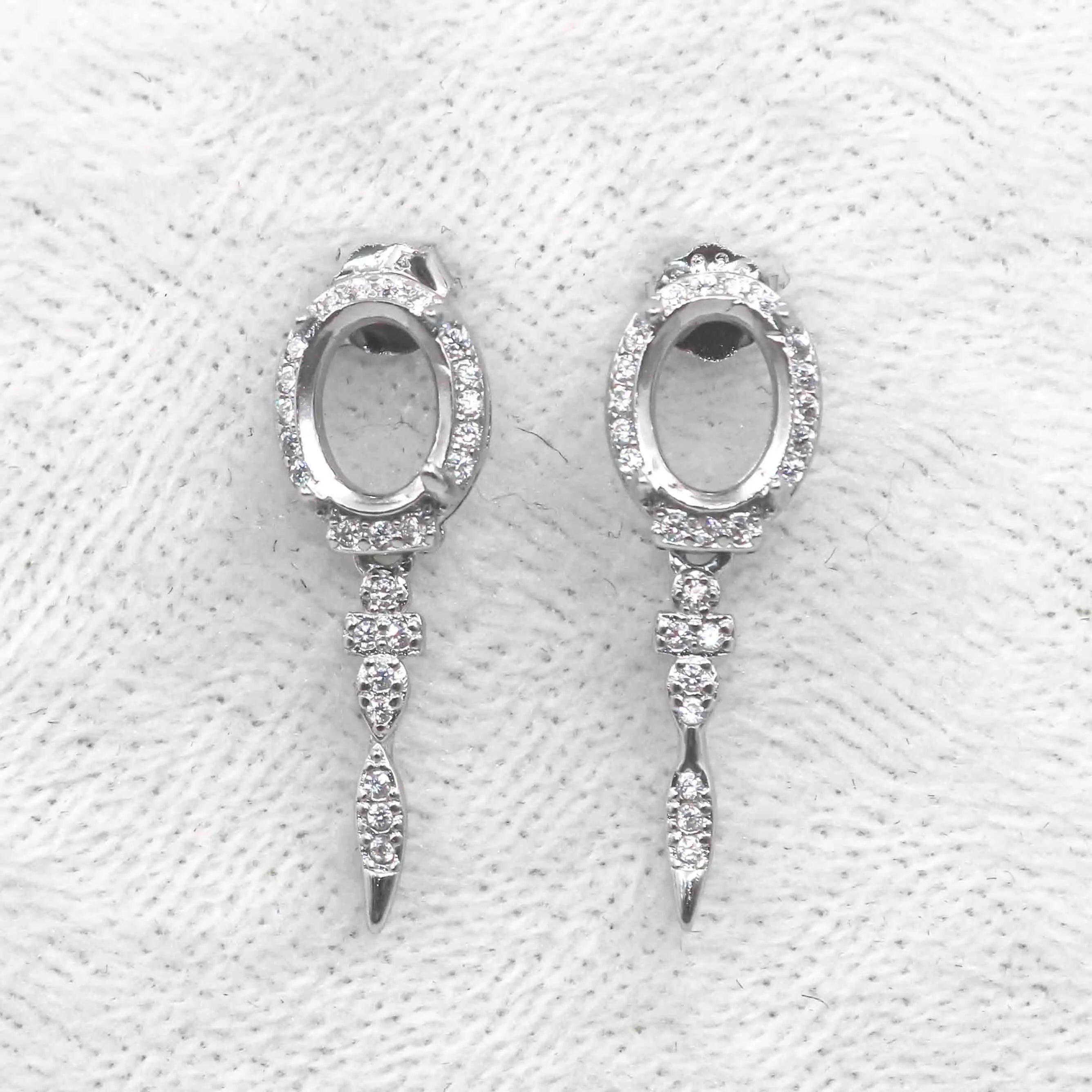 Sterling Silver 6*8mm Semi Mount Earrings Frame Empty Support Blank Claws Setting S925 Base Without Center Stone for DIY Inlay