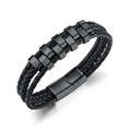 Yunse Trendy Fashion Jewelry Men's Stainless Steel PVD Black Polished Magnetic Clasp Woven Genuine Leather Bangle for Jewellery