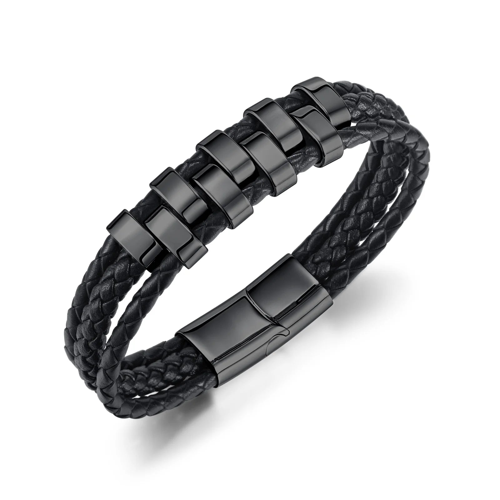 Yunse Trendy Fashion Jewelry Men's Stainless Steel PVD Black Polished Magnetic Clasp Woven Genuine Leather Bangle for Jewellery