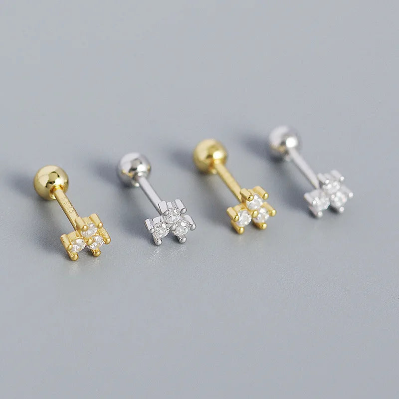 925 Sterling Silver Inlaid Zircon Statement Fashion Flower Cz Diamond Piercing Screwback Stud Earring Jewelry Earrings Women