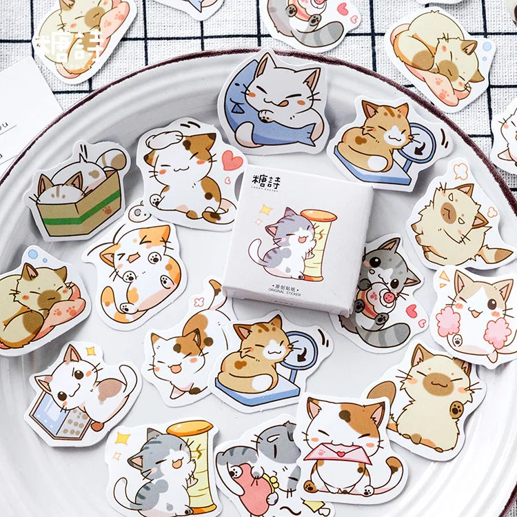 45pcs/Box Stickers Make My Cat Sticker Hand Tent Stickers Cartoon Cute Decorative Photo Album DIY Growth Manual