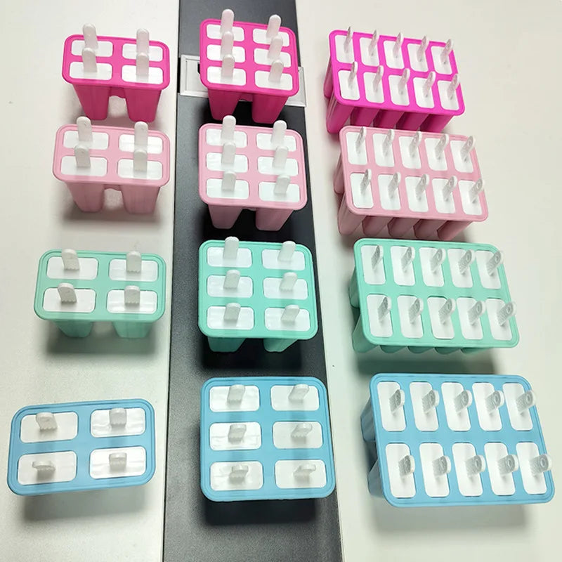Food Grade Silicone Popsicle Mold DIY Ice Cream Mold Box with Four Six Ten-Grid Cube Shape for Homemade Popsicles Pinticles