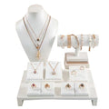 PU Leather White Jewelry Display Set Ring Earring Necklace Showcase Stands for Shops