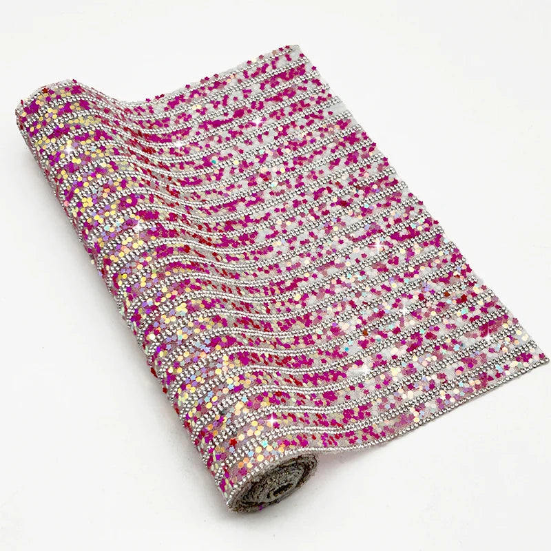Bling 40*24cm Motif Style Sequins Rhinestone Sheet Transfer Crystal Applique Strip Trim Roll Glass Adhesive Shoes Crafts