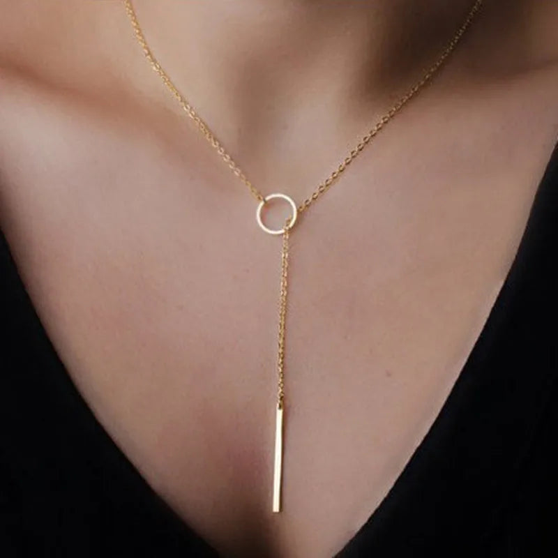2023 Simple Fashion Necklace Retro Gold Plated Alloy Fancy Long Tassel Chain Necklace for Women Girls