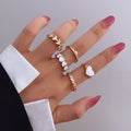 5pcs/set Hot Selling Women Fashion Hip Hop Knuckle Finger Ring Set Star Heart Ring Set Gold Plated Heart Pearl Mixed Ring