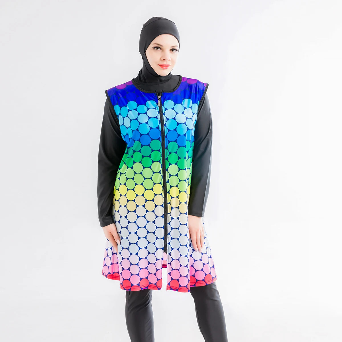 MOTIVE FORCE 4pcs Full Covered Swimsuit Black Conservative Burkini Customizable Muslim Swimsuit Colours Vest Woman