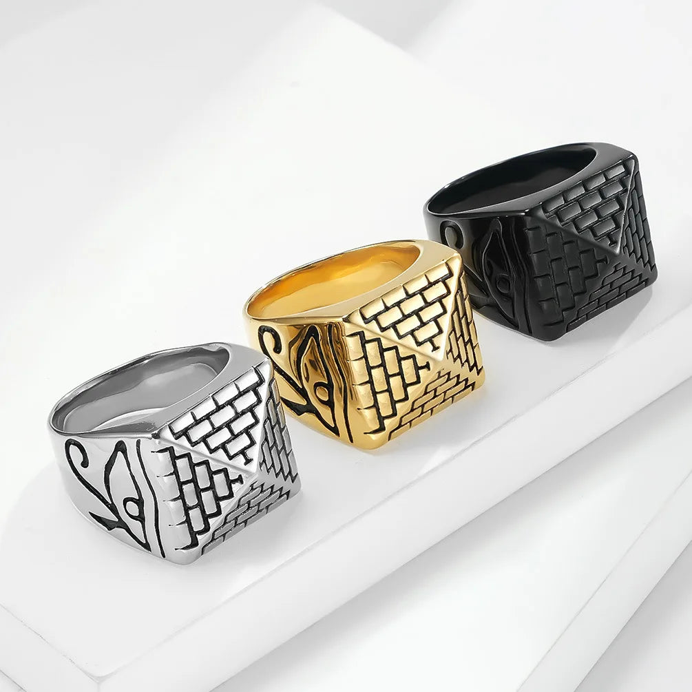 Men's Egyptian Pharaoh Pyramid Eye of Horus Gold Stainless Steel Thumb Ring-Wholesale
