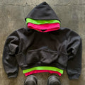 Custom Color Block Three Layered Cut and Sew 500GSM Heavy Cotton Oversized Plain Blank Heavyweight Double Layer Hoodies for Men